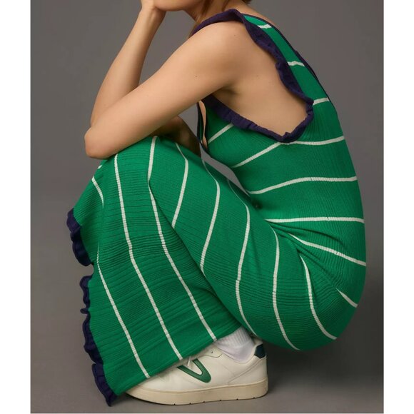 Anthropologie Daily Practice Sweater Midi Dress Green Stripe XS Petite XSP - Picture 4 of 11